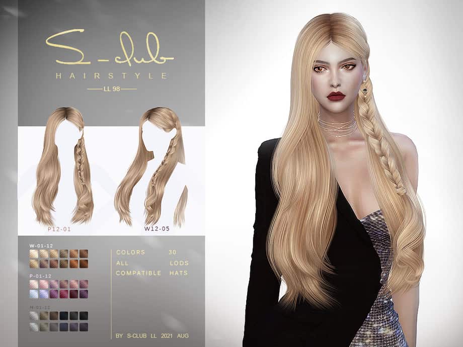 Braid Long curly hairstyle for female by S-Club - Sims 4 Haircuts