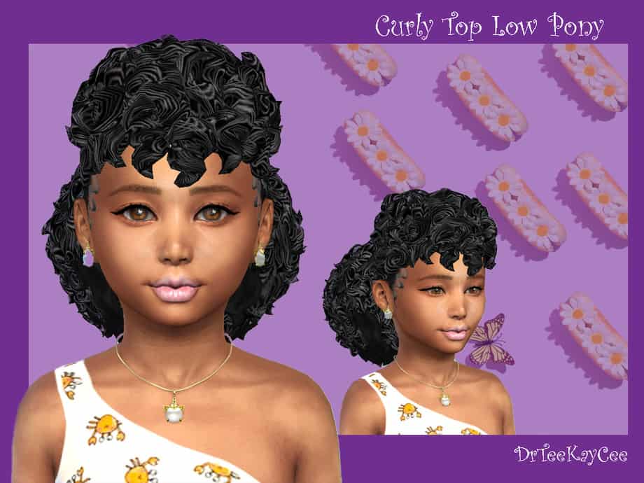 Curly Top Low Pony - Child - Sims 4 Haircuts